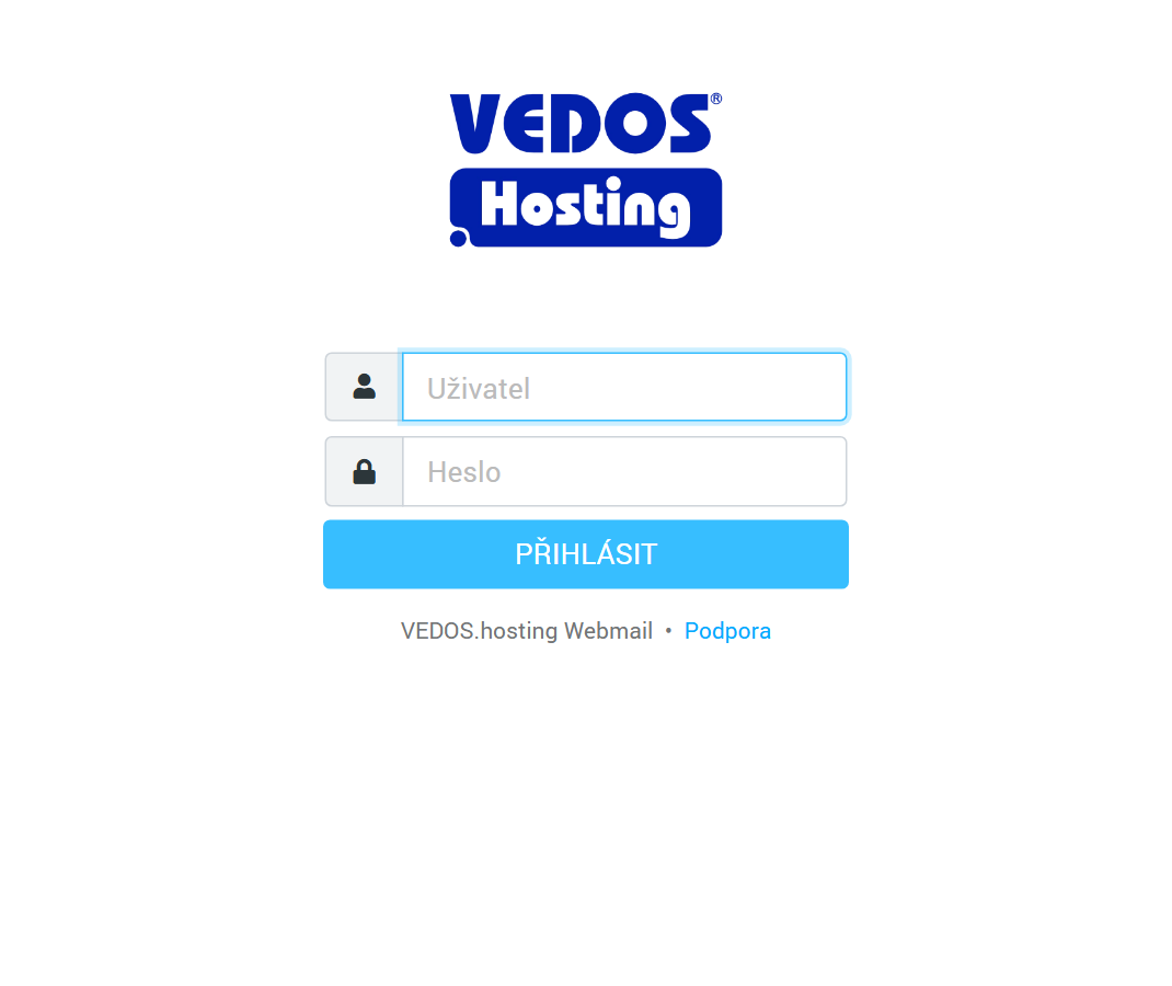 Přihlašovací obrazovka webmailu VEDOS.hosting — pole Uživatel a Heslo